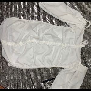 Ivory Rouched Front Volumn Sleeve Mini Dress